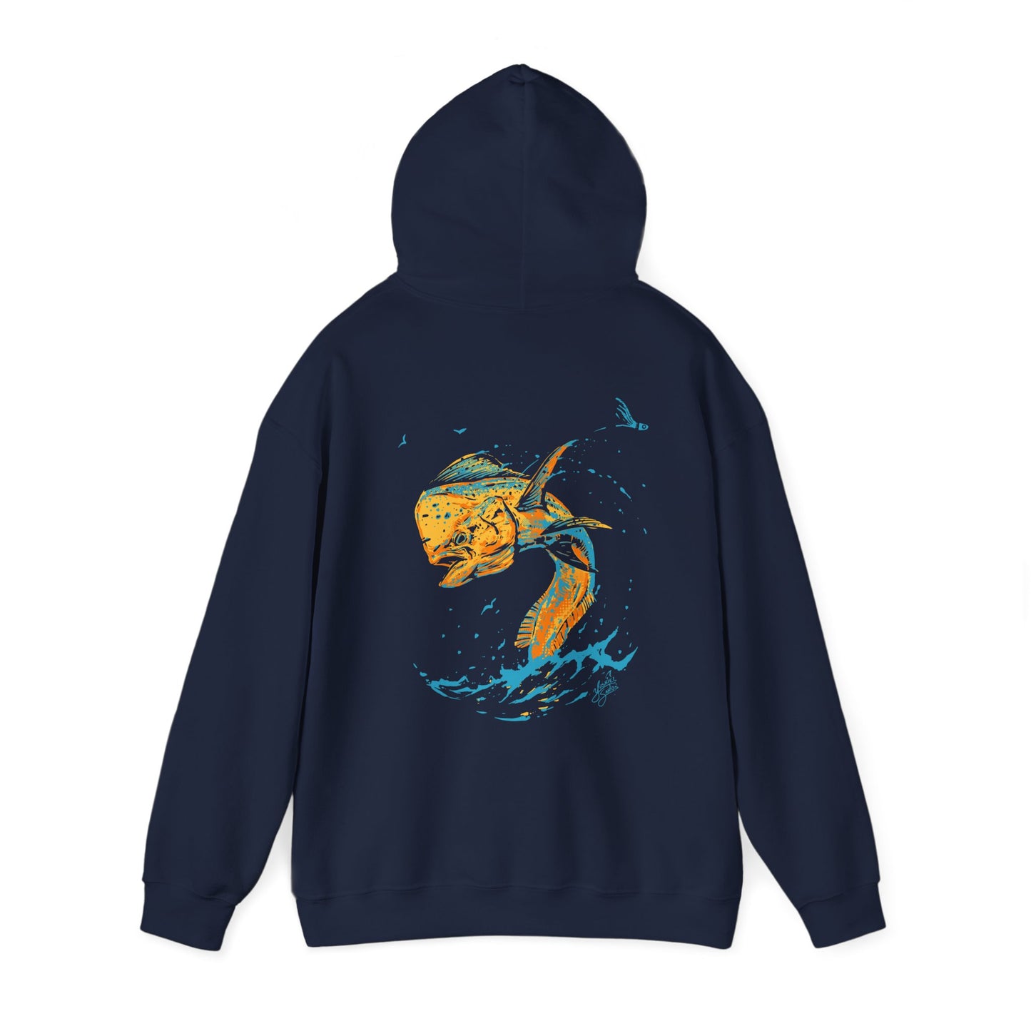 navy hoodie-mahi jumping design