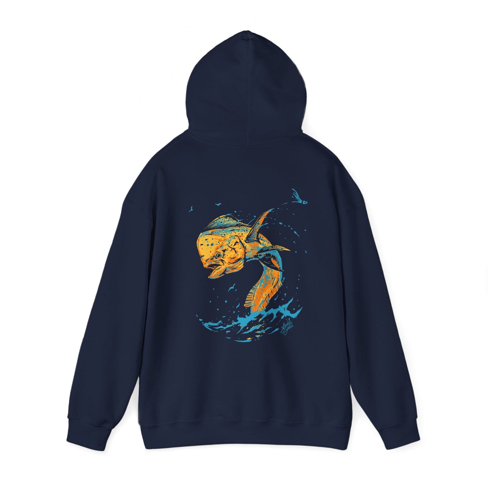 navy hoodie-mahi jumping design