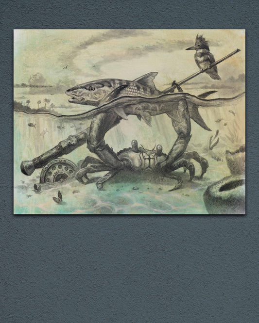 Bonefish Surrealist Charcoal Drawing