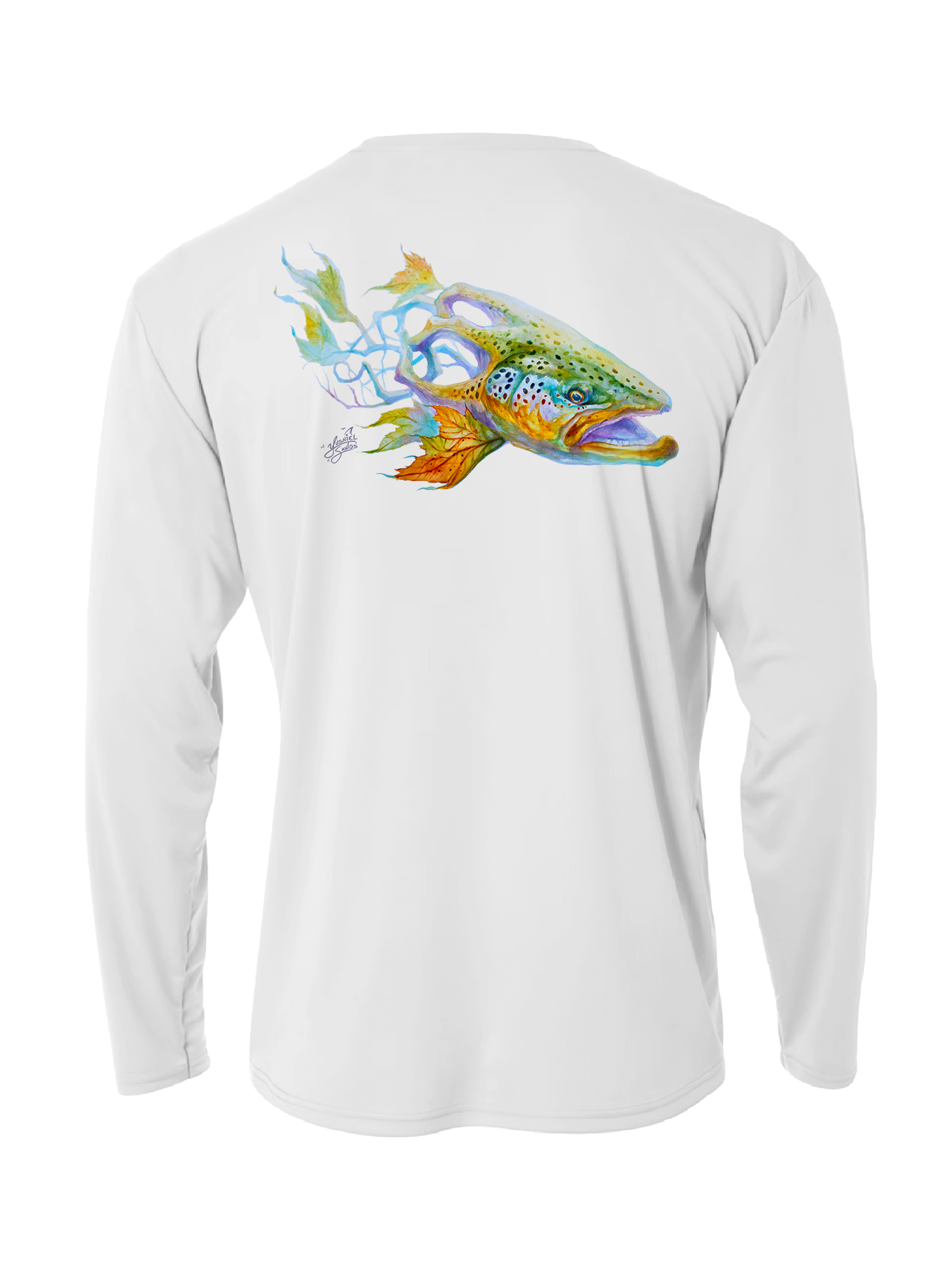 brown trout white long sleeve shirt