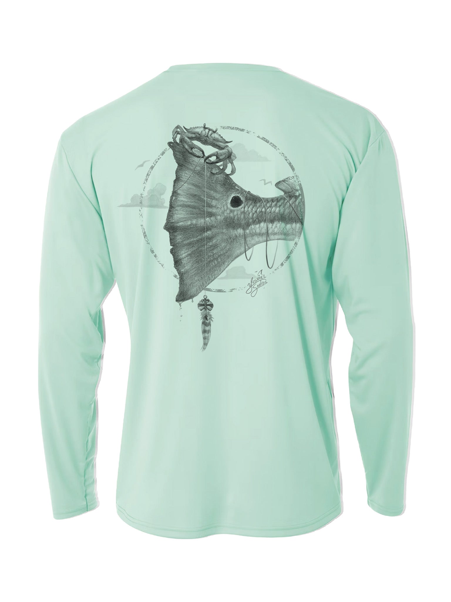 light green fishing shirt-redfish tail