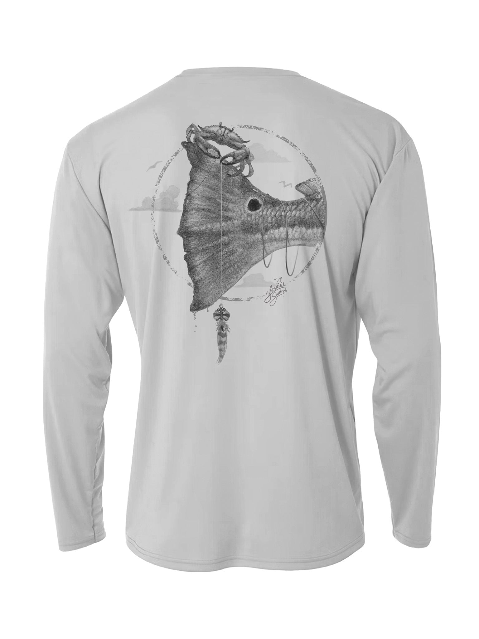 redfish tail-blue crab-performance shirt