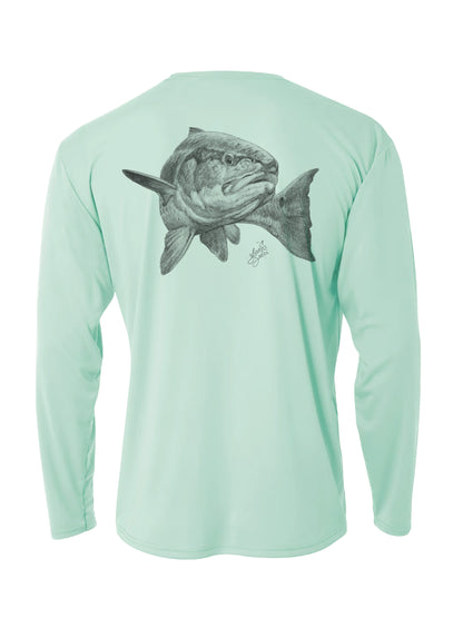 Light green fishing shirt-redfish design