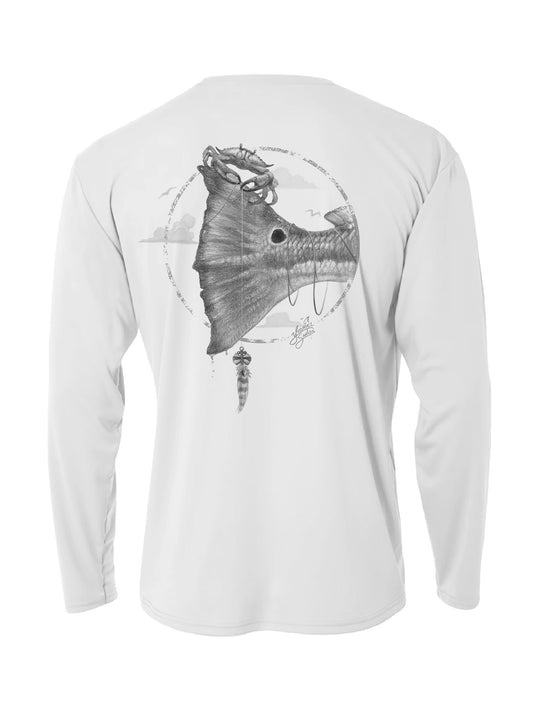 redfish tail-bluecrsab-performance shirt