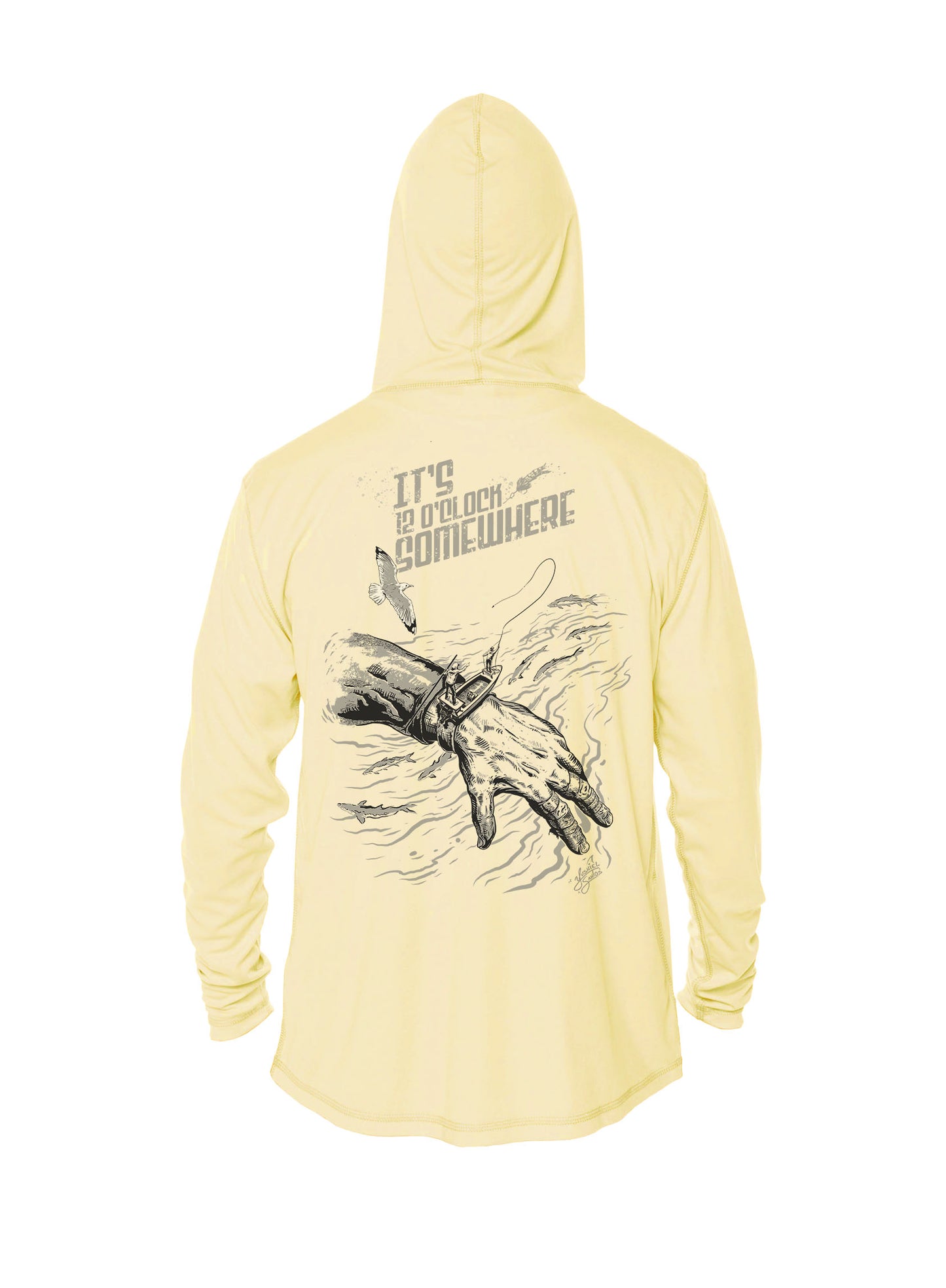 yellow hoodie fly fishing design 