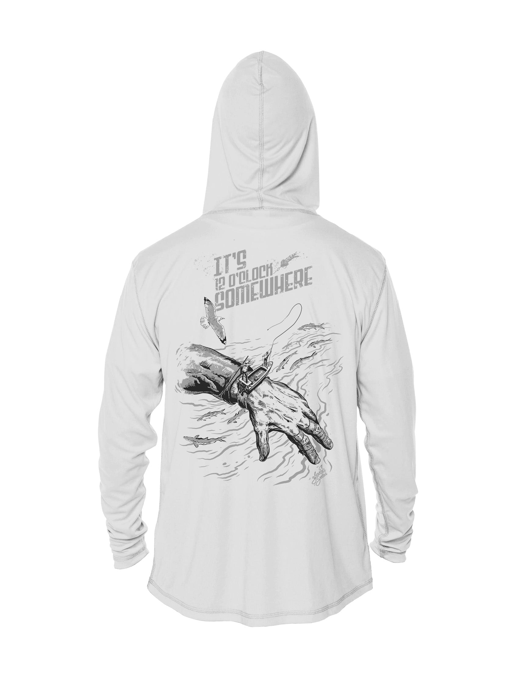 Silver hoodie fly fishing design 