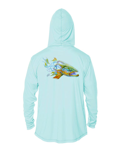 brown trout design hoodie blue 