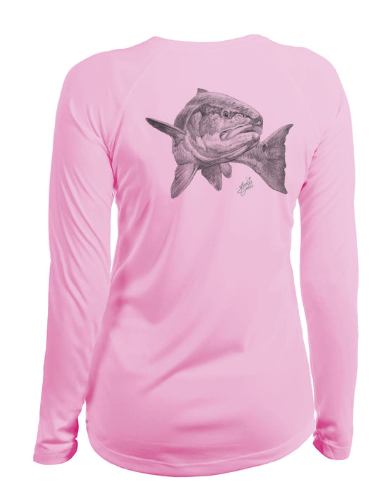 pink performance shirt-redfish design