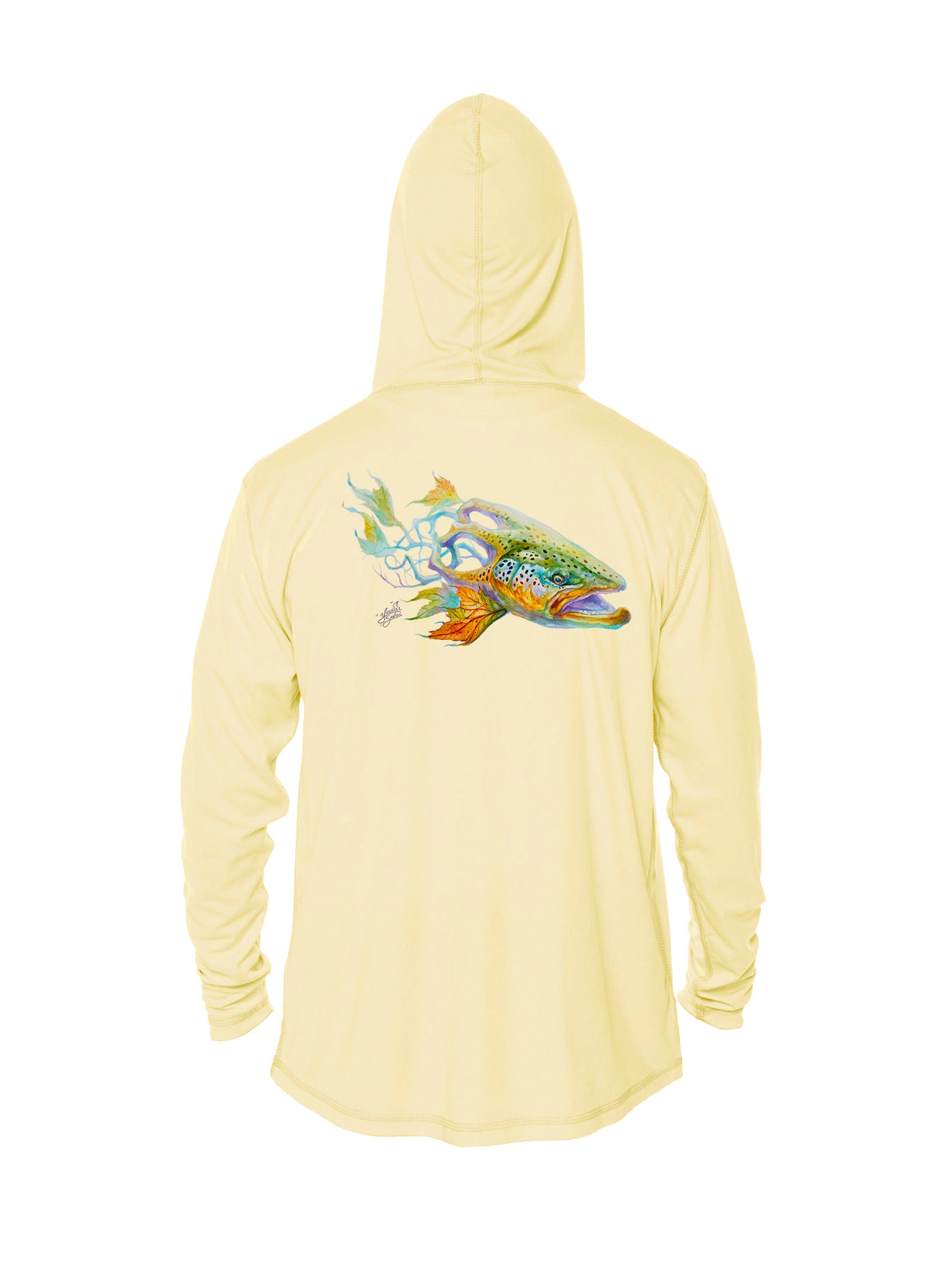 brown trout design hoodie yellow