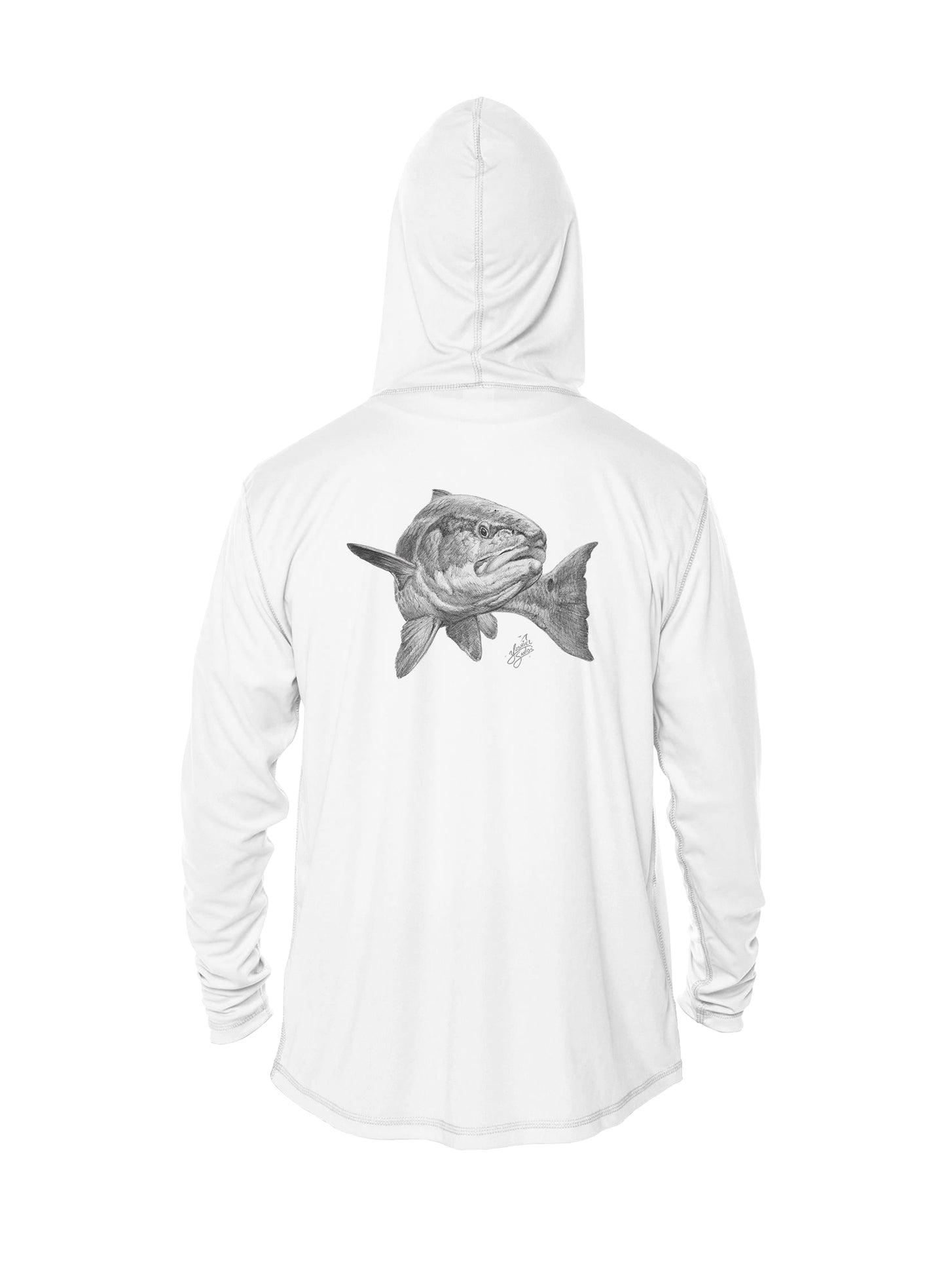 white hoodie-redfish design