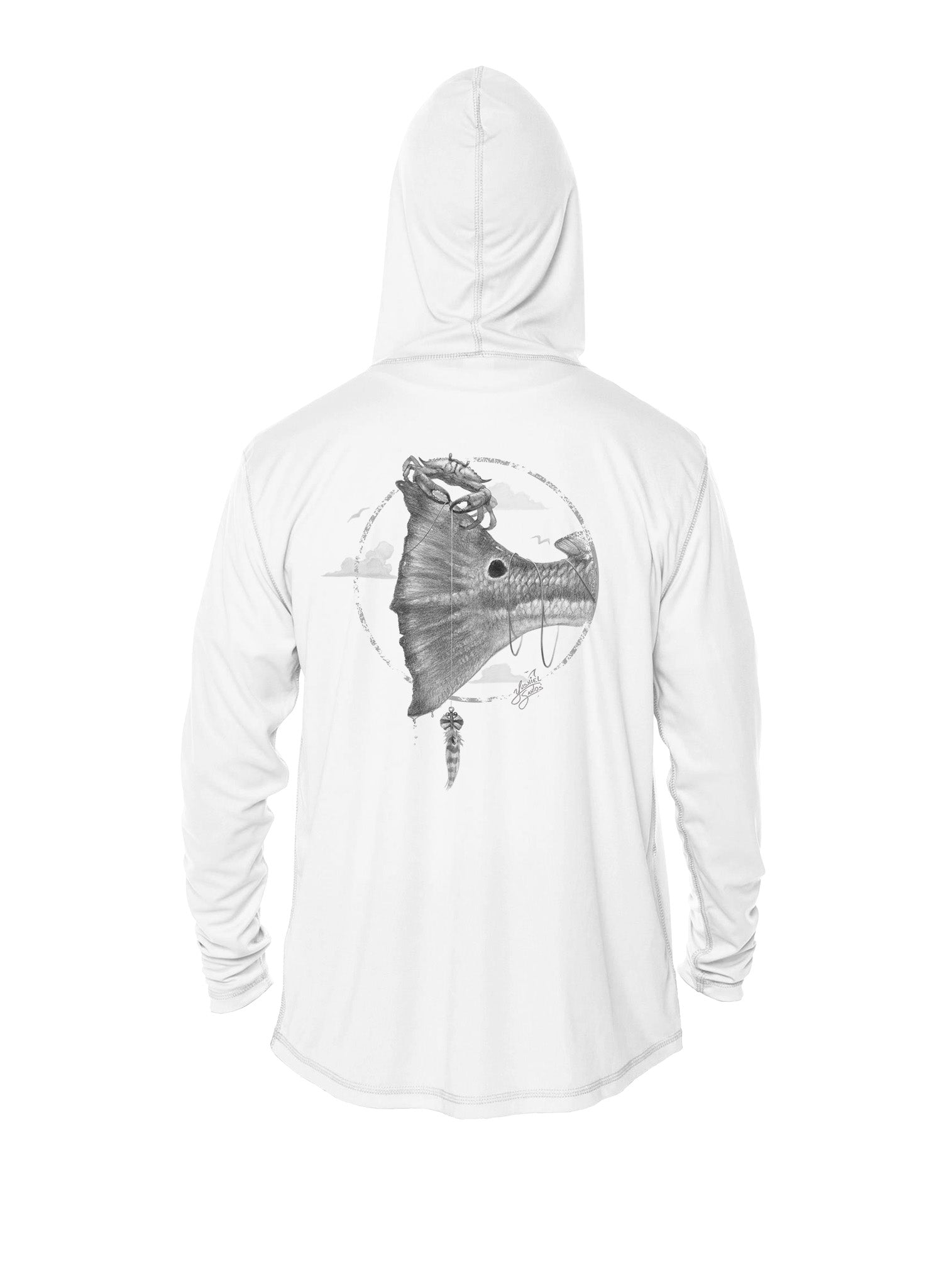 white redfish tail fishing hoodie