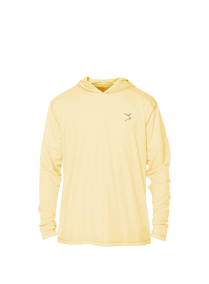 yellow performance hoodie with logo on front