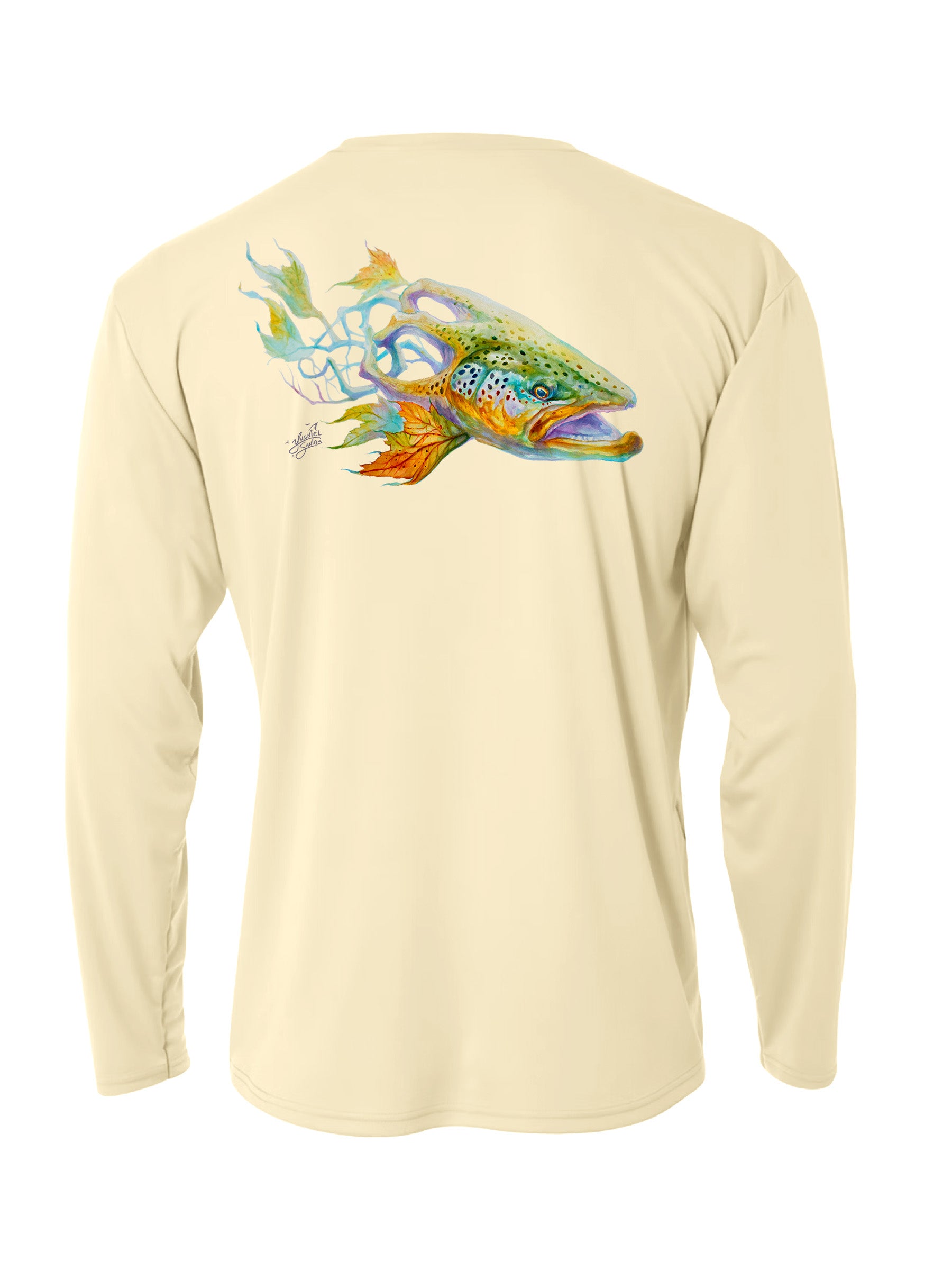 brown trout yellow long sleeve shirt